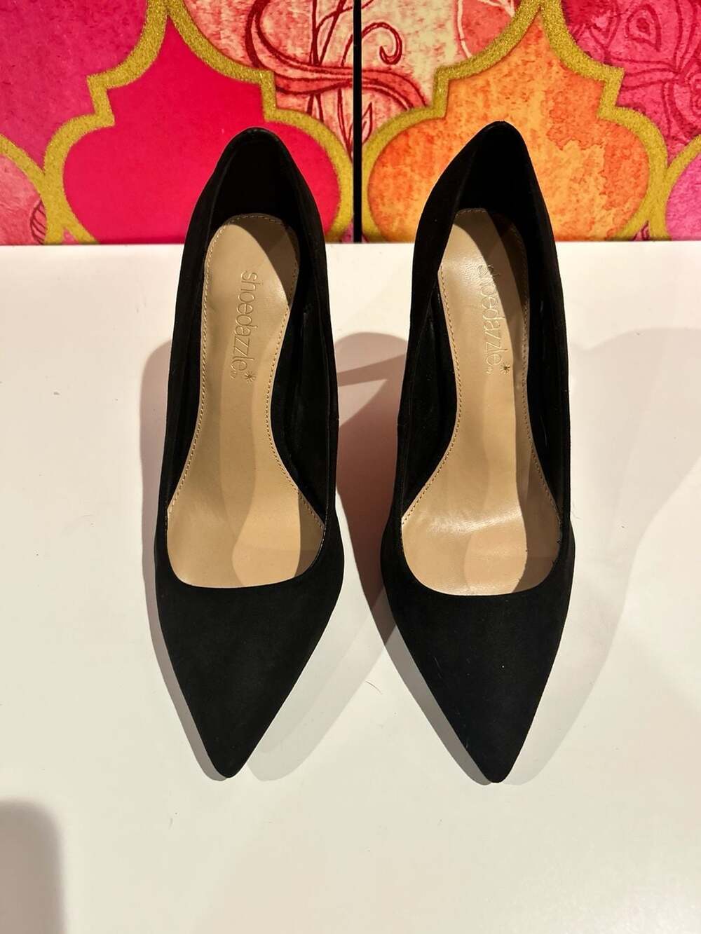 Shoedazzle Black Faux Suede Pointed Toe Stiletto Pumps